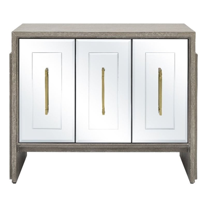 Gray Wood Oak Mirrored Storage Dining Server Gold Hardware
