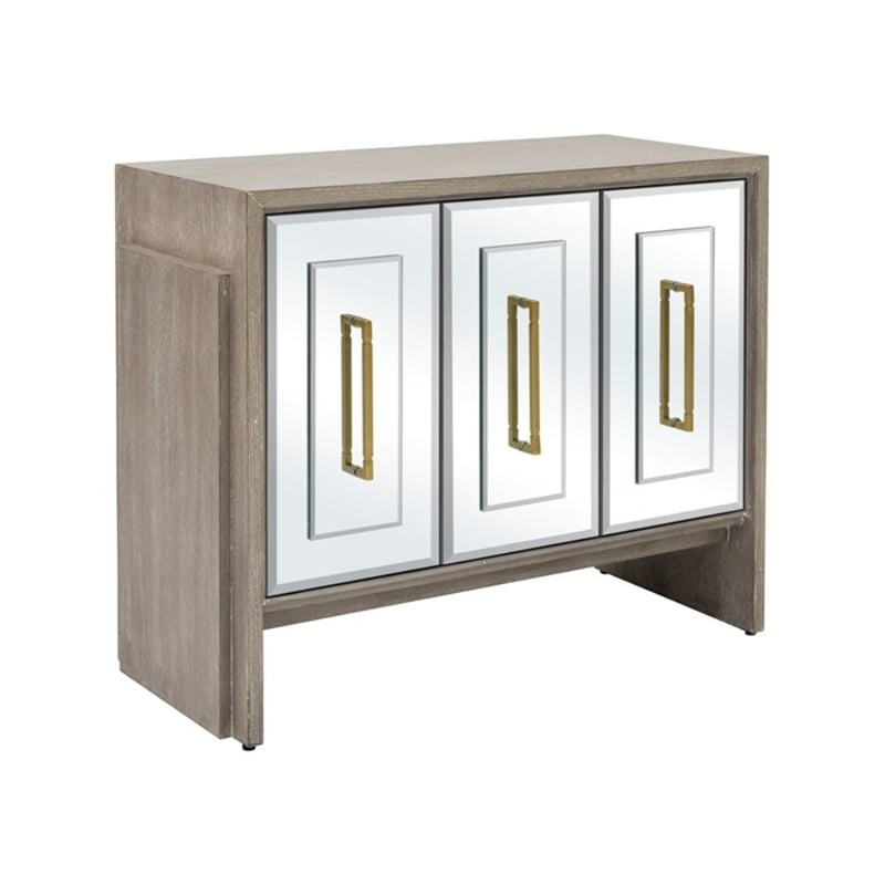 Gray Wood Oak Mirrored Storage Dining Server Gold Hardware