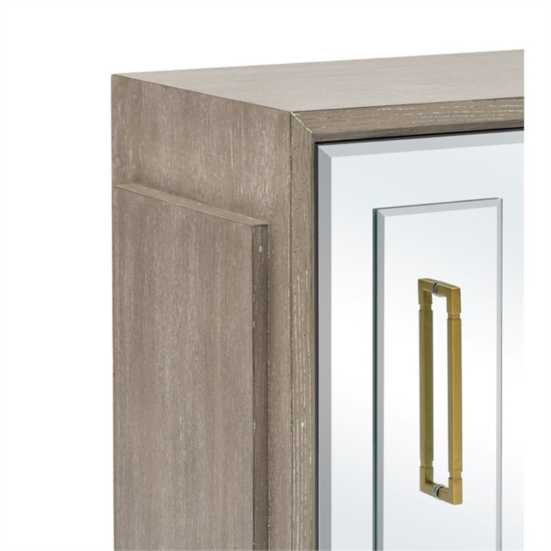 Gray Wood Oak Mirrored Storage Dining Server Gold Hardware