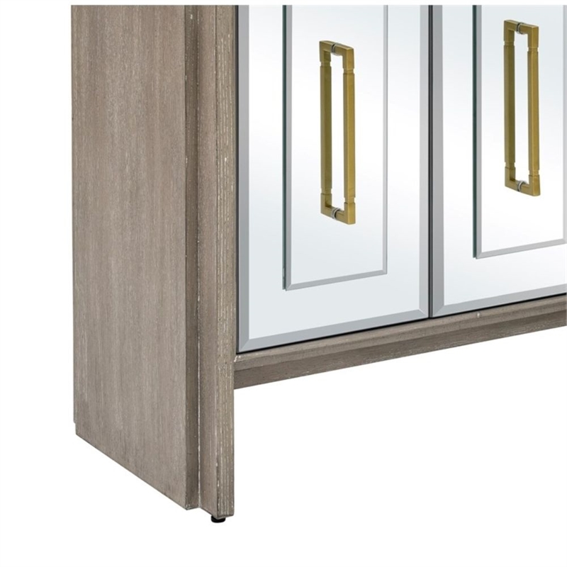 Gray Wood Oak Mirrored Storage Dining Server Gold Hardware