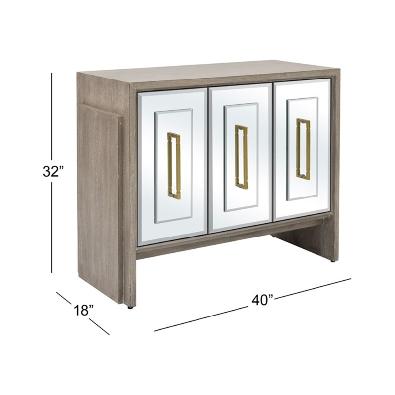 Gray Wood Oak Mirrored Storage Dining Server Gold Hardware