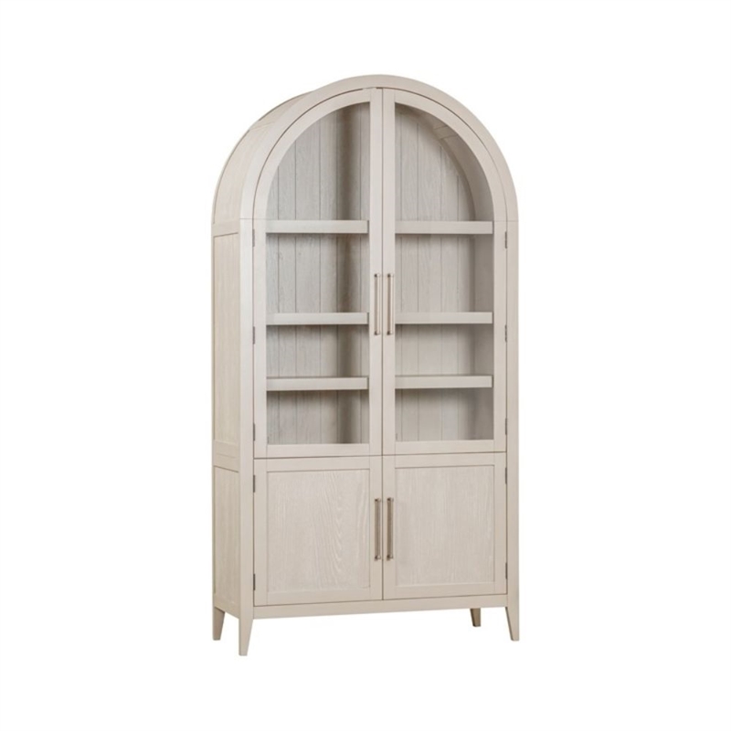 Cerused Light Cream Wood Oak Display Cabinet Antique Nickel