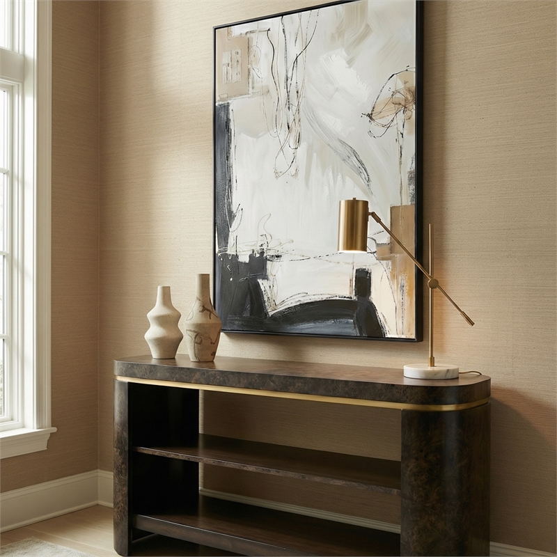 Brass Metal Task Table Lamp White Shade Modern
