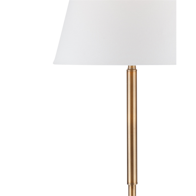 Travertine Brass Floor Metal Lamp White Linen Shade Modern