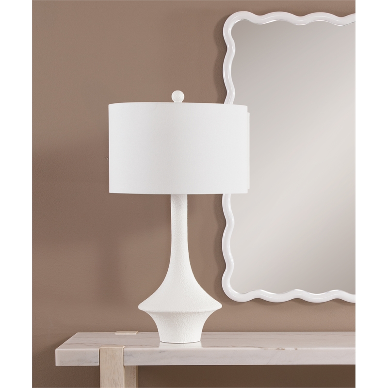 Matte White Sculptural Resin Table Lamp Linen Shade Modern