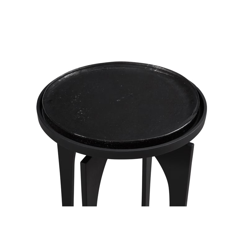 Black Metal Glass Accent Table Modern Arch Base