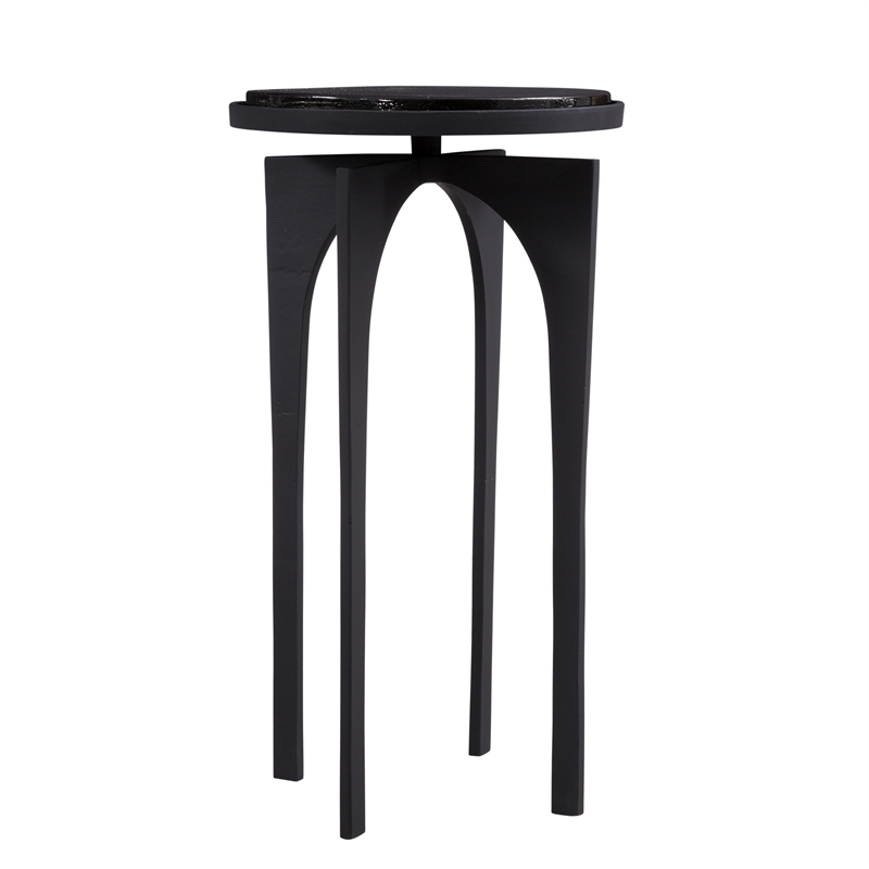 Black Metal Glass Accent Table Modern Arch Base