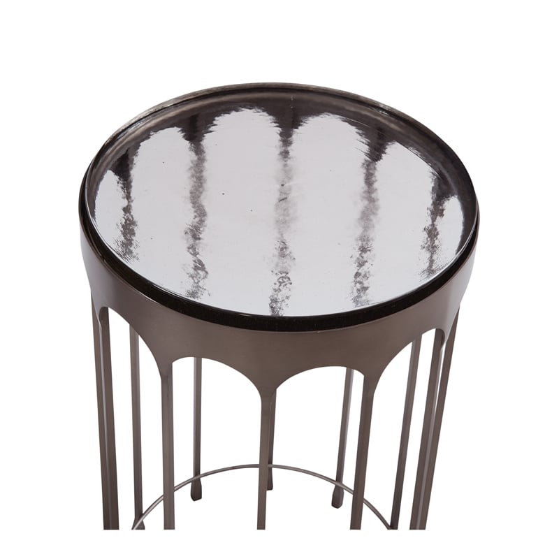 Nickel Glass Round Accent Table Modern Iron Base