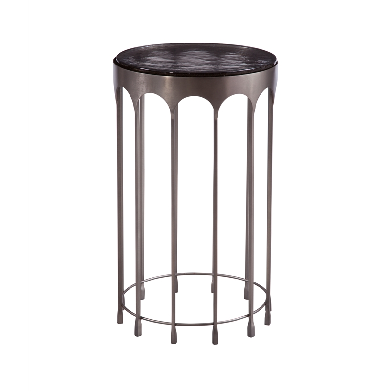 Nickel Glass Round Accent Table Modern Iron Base