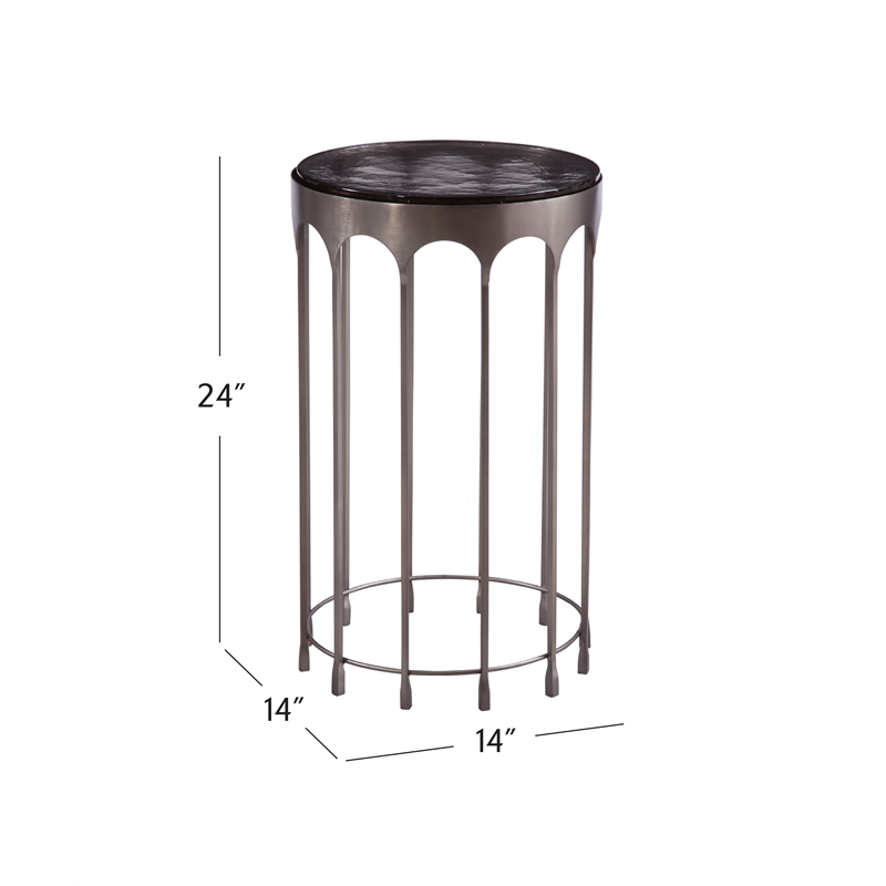 Nickel Glass Round Accent Table Modern Iron Base
