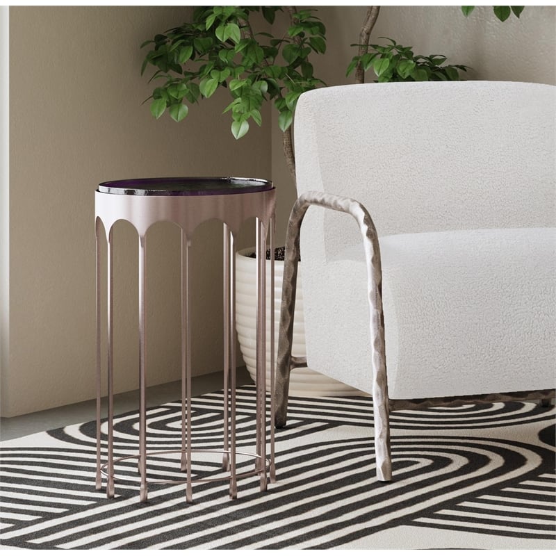 Nickel Glass Round Accent Table Modern Iron Base