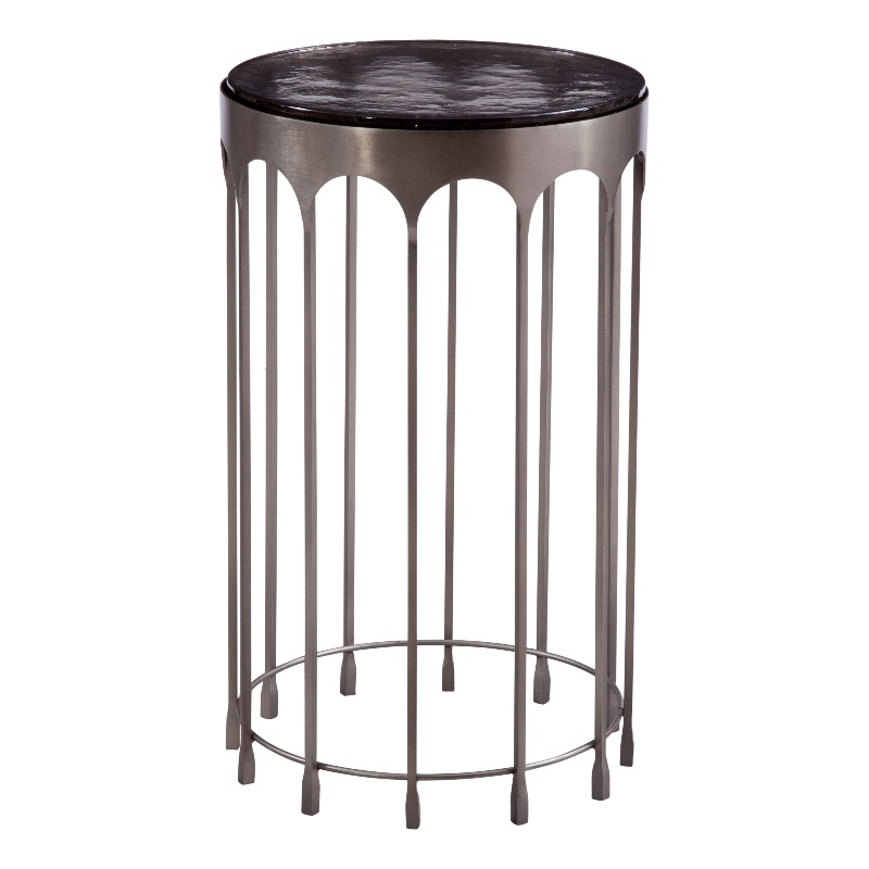 Nickel Glass Round Accent Table Modern Iron Base