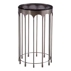 Nickel Glass Round Accent Table Modern Iron Base