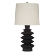 Black Sculptural Resin Stacked Table Lamp Linen Shade Modern