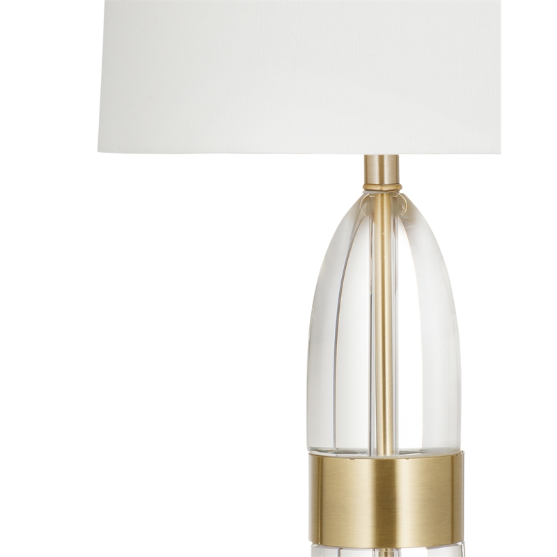 Clear Crystal Gold Table Lamp White Linen Shade Modern