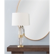 Clear Crystal Gold Table Lamp White Linen Shade Modern