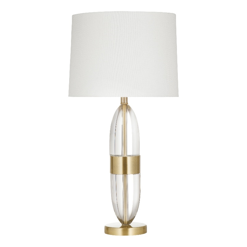Clear Crystal Gold Table Lamp White Linen Shade Modern
