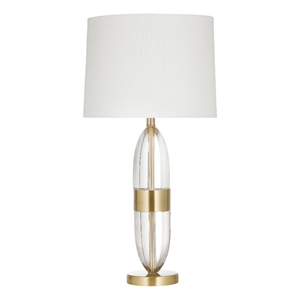 Clear Crystal Gold Table Lamp White Linen Shade Modern