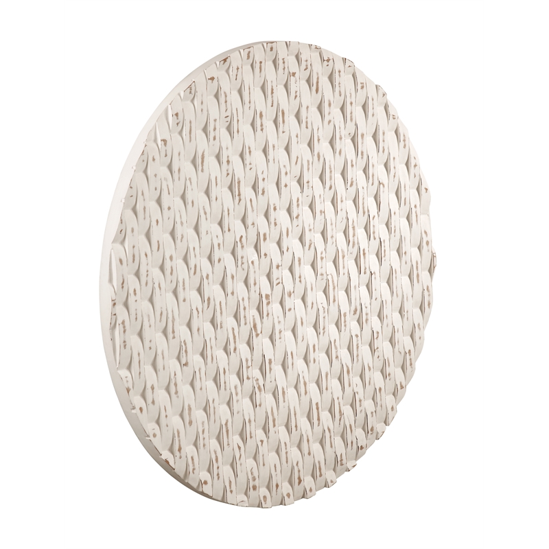 Anaya Round Carved Wood Wall Art Whitewashed Rustic Decor