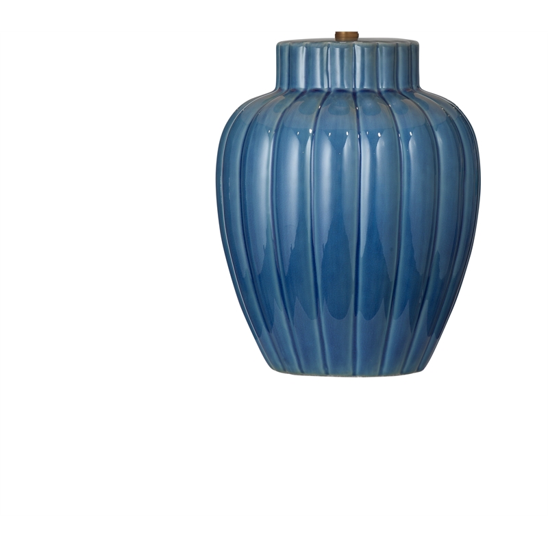 Blue Ribbed Ceramic Coastal Table Lamp