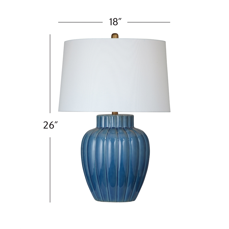 Blue Ribbed Ceramic Coastal Table Lamp