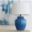 Blue Ribbed Ceramic Coastal Table Lamp