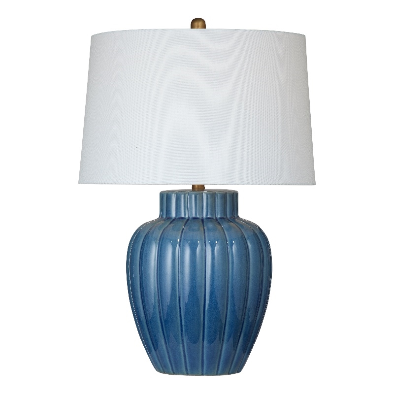 Blue Ribbed Ceramic Coastal Table Lamp