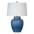 Blue Ribbed Ceramic Coastal Table Lamp