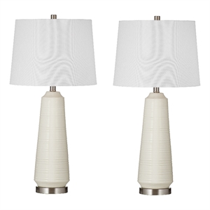 Bassett Mirror Company Traditional 30&quot Oversized Ceramic Table Lamps in Cream - Set of 2