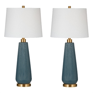 Bassett Mirror Company Modern 31&quot Oversized Ceramic Table Lamps in Blue - Set of 2