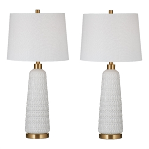 Bassett Mirror Company Traditional 30&quot Oversized Textured Ceramic Table Lamps in White - Set of 2