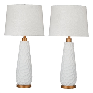 Bassett Mirror Company Modern 31&quot Oversized Textured Ceramic Table Lamps in White - Set of 2