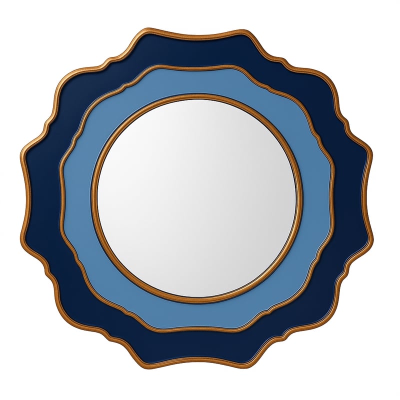 Bassett Mirror Round Blue Framed Wall Mirror for Modern Home Decor