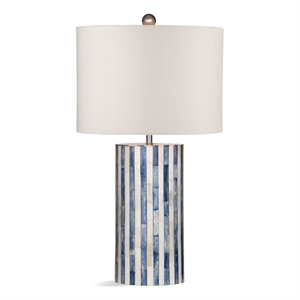 Coburn Bone Pattern Table Lamp with White Linen Shade in Blue and White