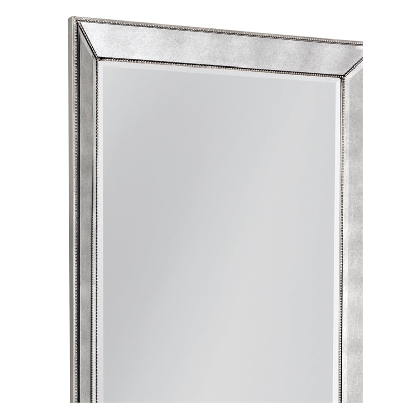 Beaded Leaner Antique Mirror with Silver Leaf Wood Frame