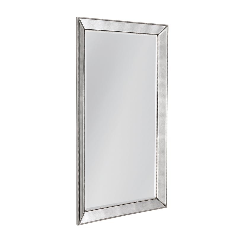 Beaded Leaner Antique Mirror with Silver Leaf Wood Frame