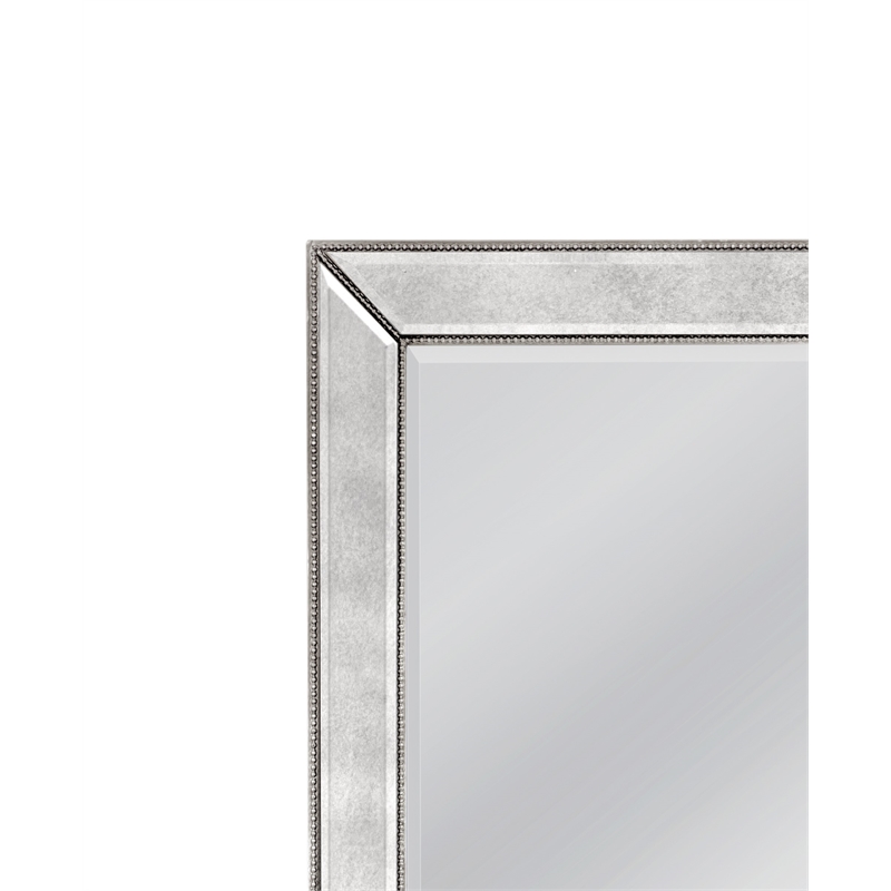 Beaded Leaner Antique Mirror with Silver Leaf Wood Frame