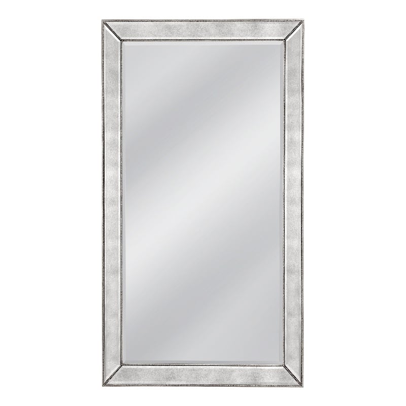 Beaded Leaner Antique Mirror with Silver Leaf Wood Frame