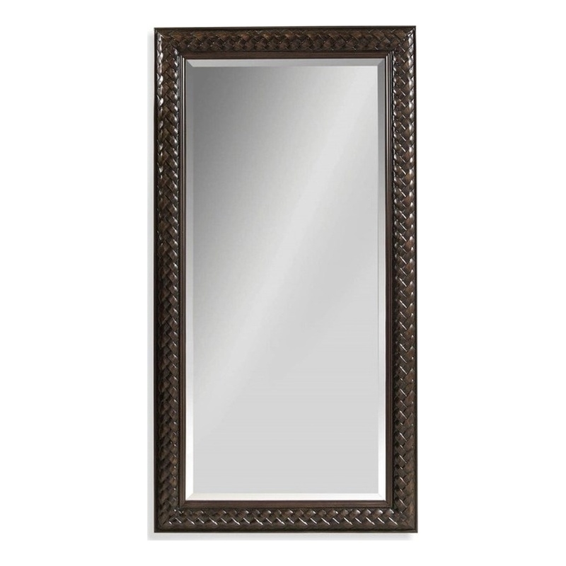 Cherry Fruitwood Leaner Floor Mirror Braided Wood Frame
