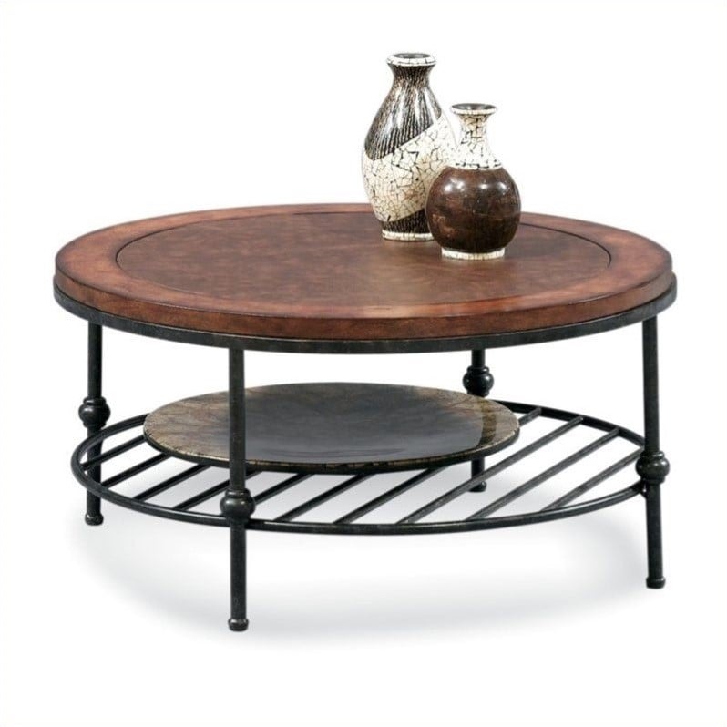 Bassett Mirror Bentley Round Glass Top Cocktail Table in Tobacco