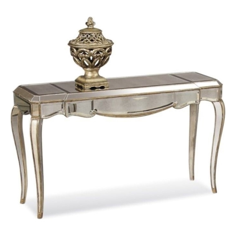 Gold Mirrored Metal Console Table Contemporary Glam Decor