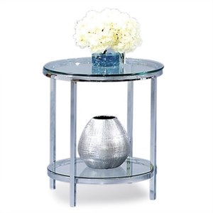 patinoire round end table in chrome and glass