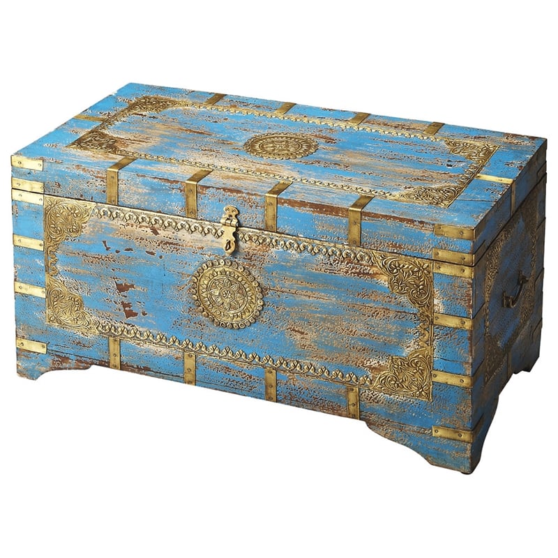 Butler Specialty Artifacts Storage Trunk Coffee Table In Blue