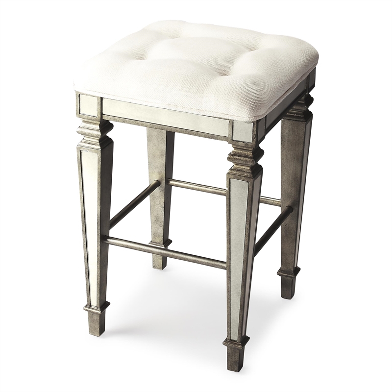 Butler Specialty Glass Bar Stool Chair in Silver With Square Seat & Footrest