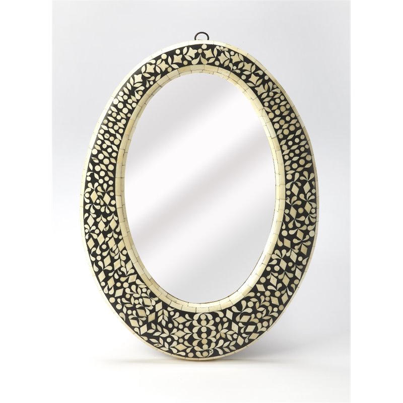 Butler Specialty Bone Inlay Oval Accent Wall Mirror In Black Bone Inlay