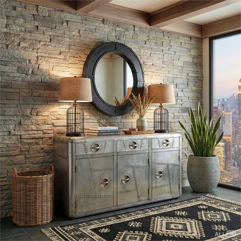 Butler Specialty Industrial Chic 3 Drawer Sideboard In Gray