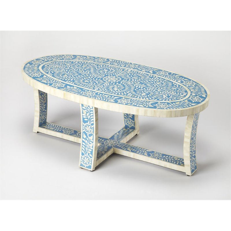 Butler Specialty Bone Inlay Oval Coffee Table in Blue - 3784319