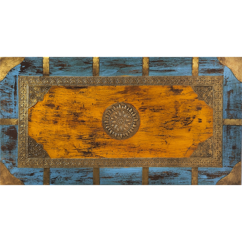 Butler Specialty Company Nador Painted Brass Inlay Wood Storage Trunk Multicolor