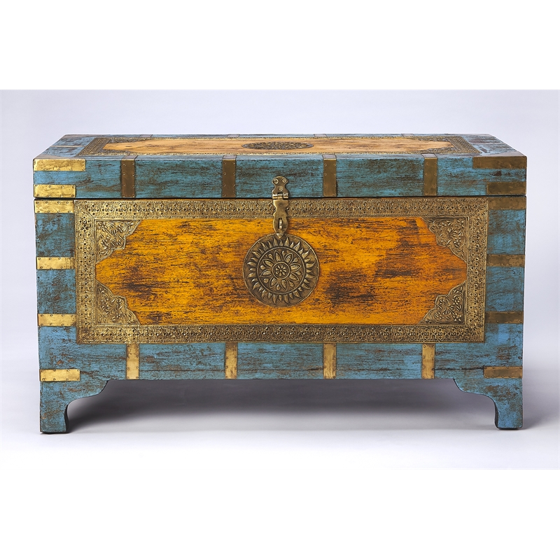 Butler Specialty Company Nador Painted Brass Inlay Wood Storage Trunk Multicolor