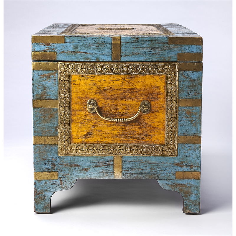 Butler Specialty Company Nador Painted Brass Inlay Wood Storage Trunk Multicolor